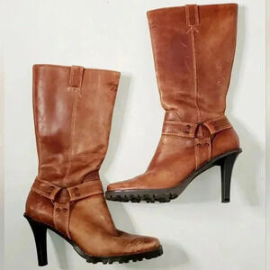 Harley-Davidson 7US/38 Eu Knee High Heel 3 inch Boot Full Zip Brown Leather